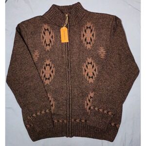Stetson Mens Full Zip Brown Cotton/Wool Vertical Aztec Pattern Cardigan Sz XXL‎